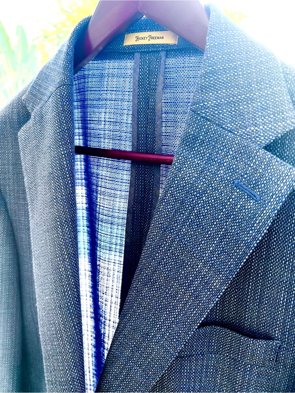 Hickey Freeman Blue Textured Wool,Silk & Linen Sport Coat